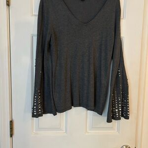 INC International Concepts Charcoal V-Neck Blouse with Sequin Accents